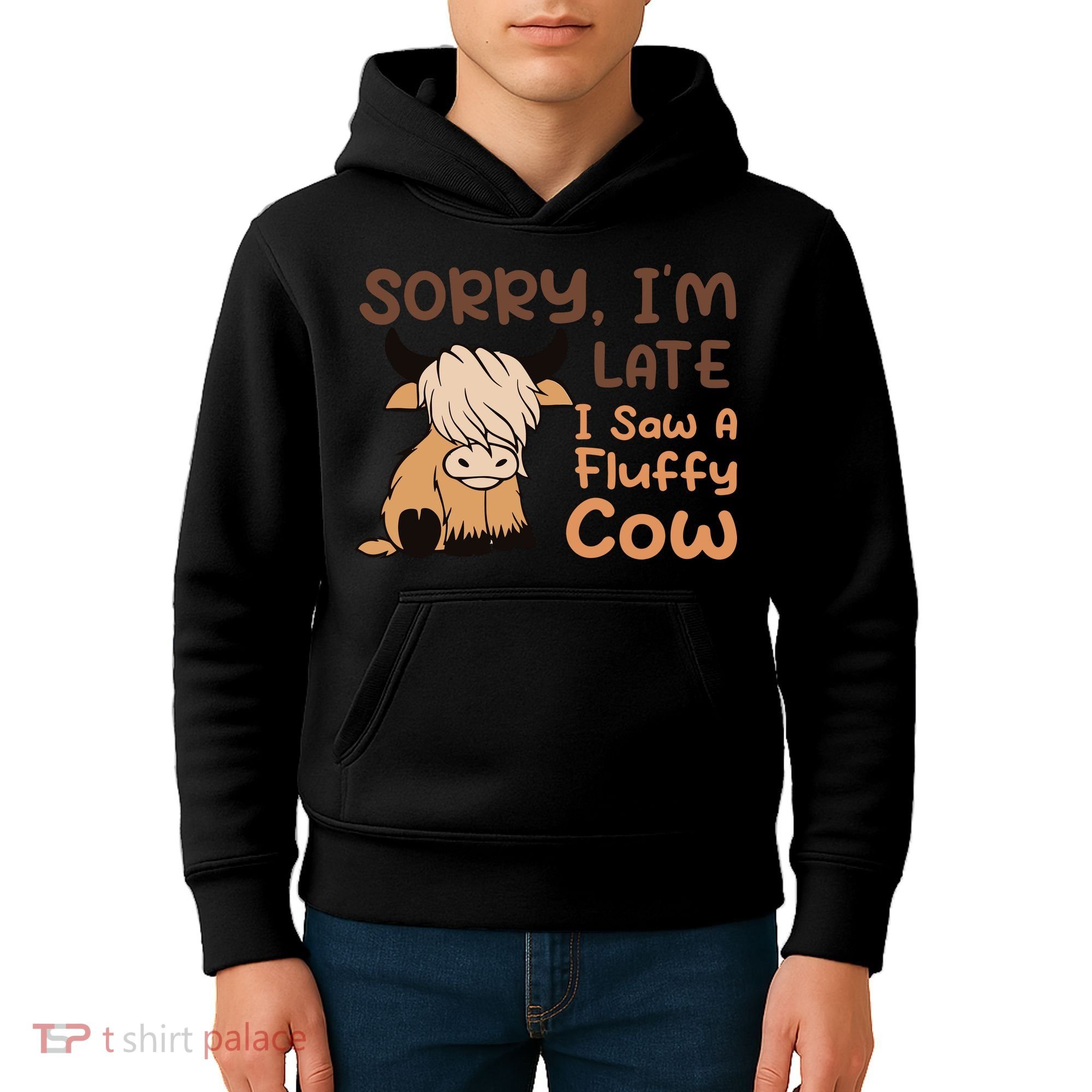 Sorry IM Late I Saw A Fluffy Cow Highland Cow Breeder Kids Hoodie
