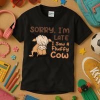 Sorry IM Late I Saw A Fluffy Cow Highland Cow Breeder Kids T-Shirt thumb 3