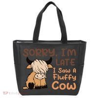 Sorry IM Late I Saw A Fluffy Cow Highland Cow Breeder Tote Bag thumb 0