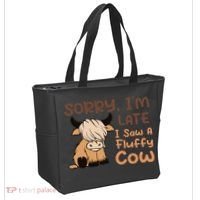 Sorry IM Late I Saw A Fluffy Cow Highland Cow Breeder Tote Bag thumb 2