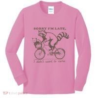 Sorry IM Late I DidnT Want To Come Racoon Kids Long Sleeve Shirt thumb 0
