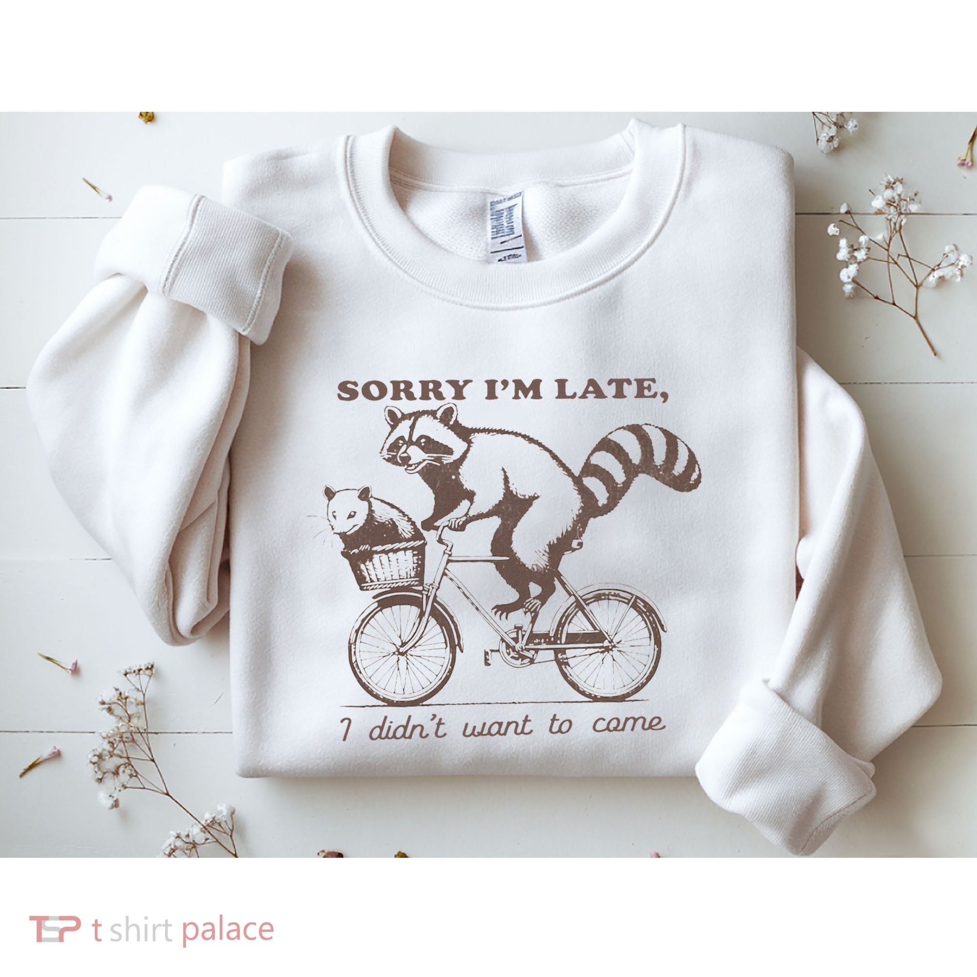 Sorry IM Late I DidnT Want To Come Racoon Sweatshirt