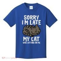 Sorry Im Late Cat Sitting On Me Funny Pet Kids T-Shirt thumb 0
