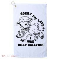 Sorry IM Late I Was Dilly Dallying Baby Lamb Sheep Golf Towel thumb 0