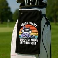 Sorry IM Late I Was Screaming Into The Void Raccoon Golf Towel thumb 2
