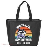 Sorry IM Late I Was Screaming Into The Void Raccoon Tote Bag thumb 0