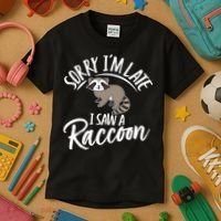 Sorry IM Late I Saw A Raccoon Kids T-Shirt thumb 3