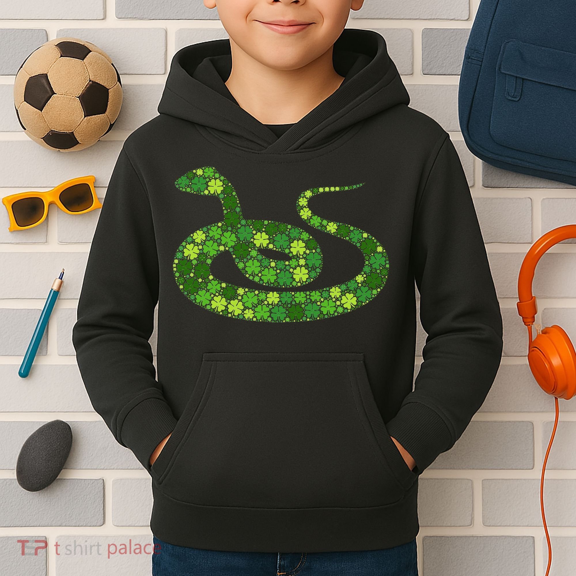 Snake Irish Lucky Green Shamrock Clover St Patricks Day Kids Hoodie