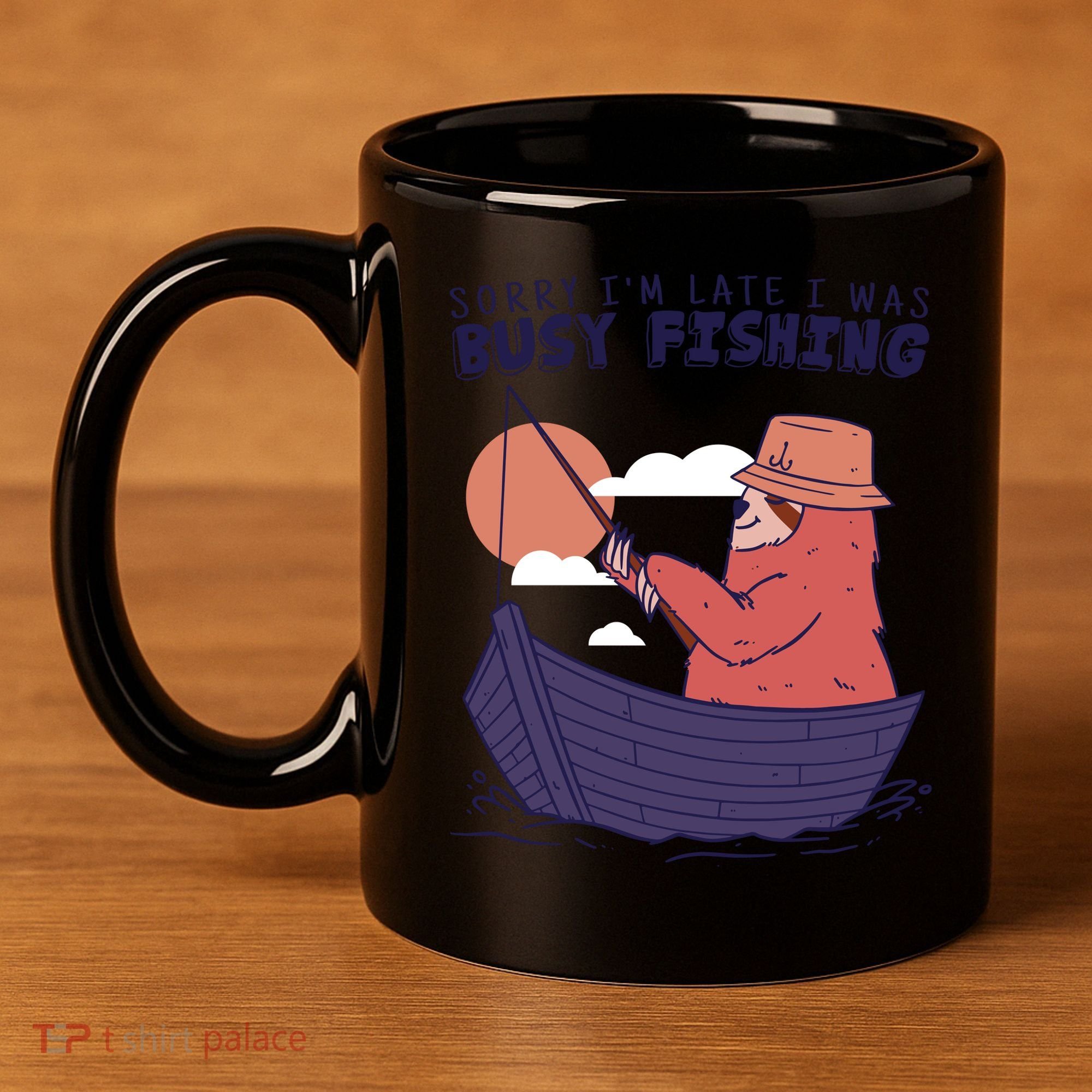 Sorry I'm Late Busy Fishing 11oz C Handle Ceramic Mug