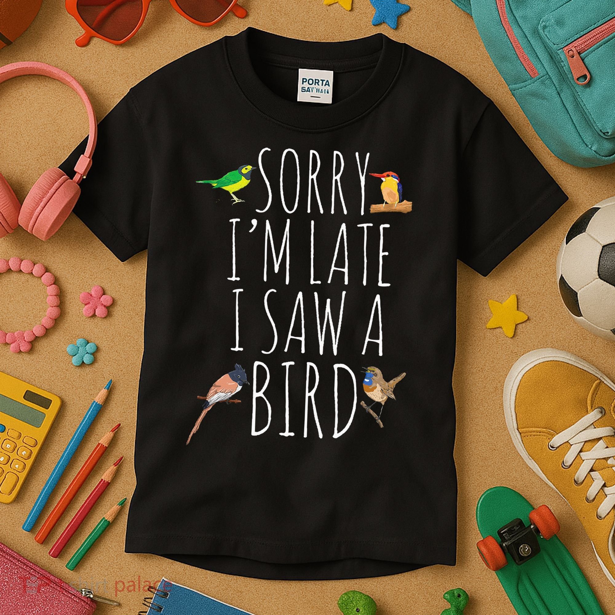Sorry I'M Late I Saw A Bird Cute quote Bird Lover Kids T-Shirt