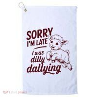 Sorry Im Late I Was Dilly Dallying Funny Cute Lamb Gift Golf Towel thumb 0