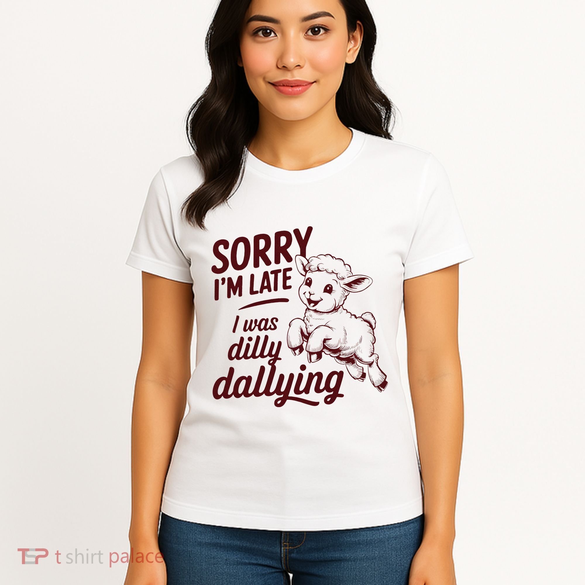 Sorry Im Late I Was Dilly Dallying Funny Cute Lamb Gift Women's T-Shirt