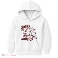 Sorry Im Late I Was Dilly Dallying Funny Cute Lamb Gift Kids Hoodie thumb 0