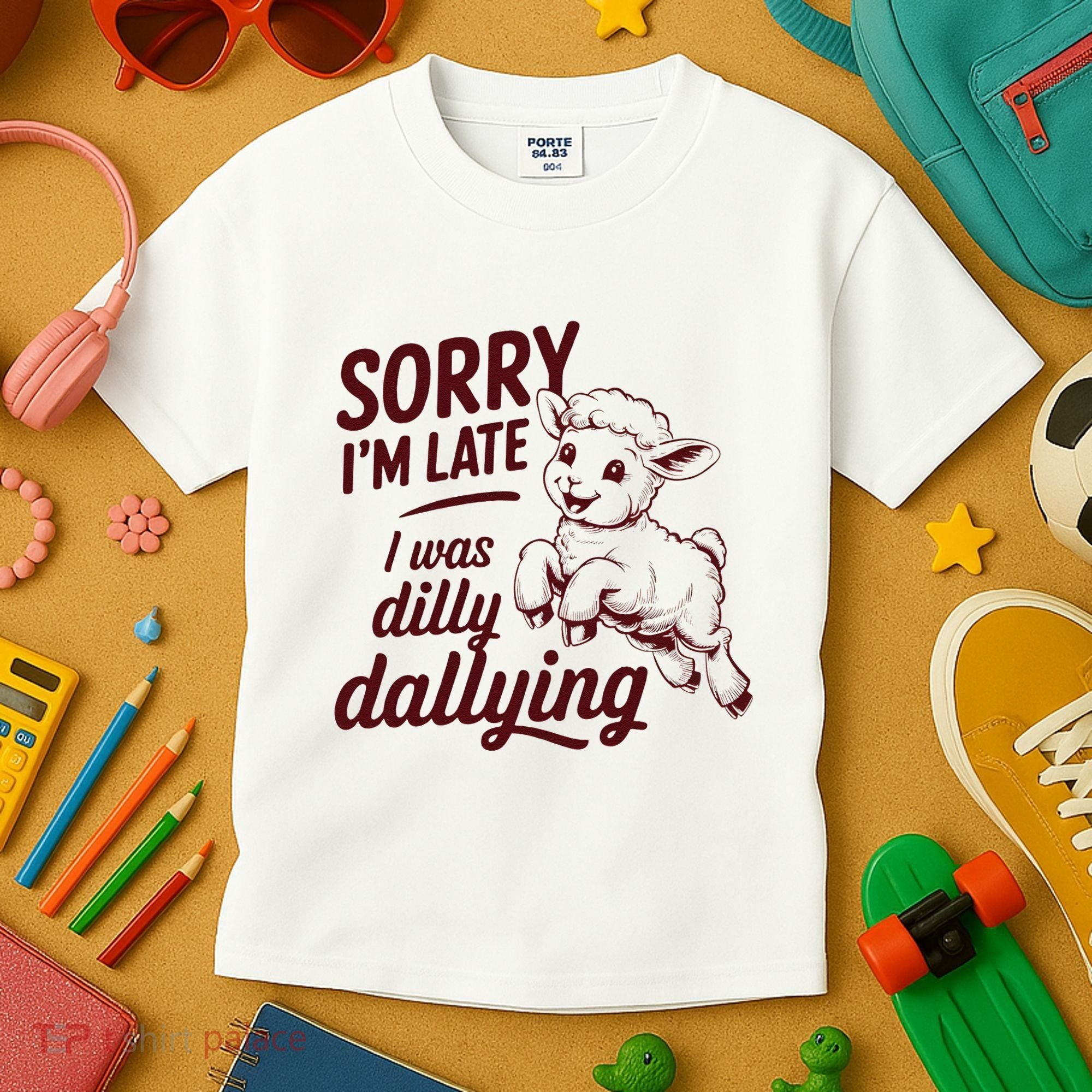 Sorry Im Late I Was Dilly Dallying Funny Cute Lamb Gift Kids T-Shirt