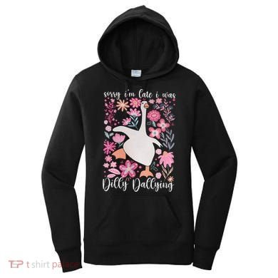 Sorry I'm Late I Was Dilly Dallying Boho Floral Goose  Women's Hoodie