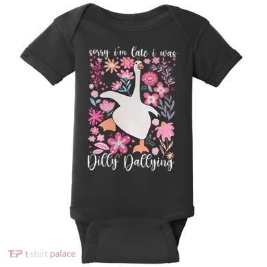 Sorry I'm Late I Was Dilly Dallying Boho Floral Goose  Baby Bodysuit