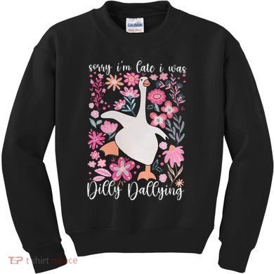 Sorry I'm Late I Was Dilly Dallying Boho Floral Goose  Kids Sweatshirt