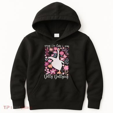 Sorry I'm Late I Was Dilly Dallying Boho Floral Goose  Kids Hoodie