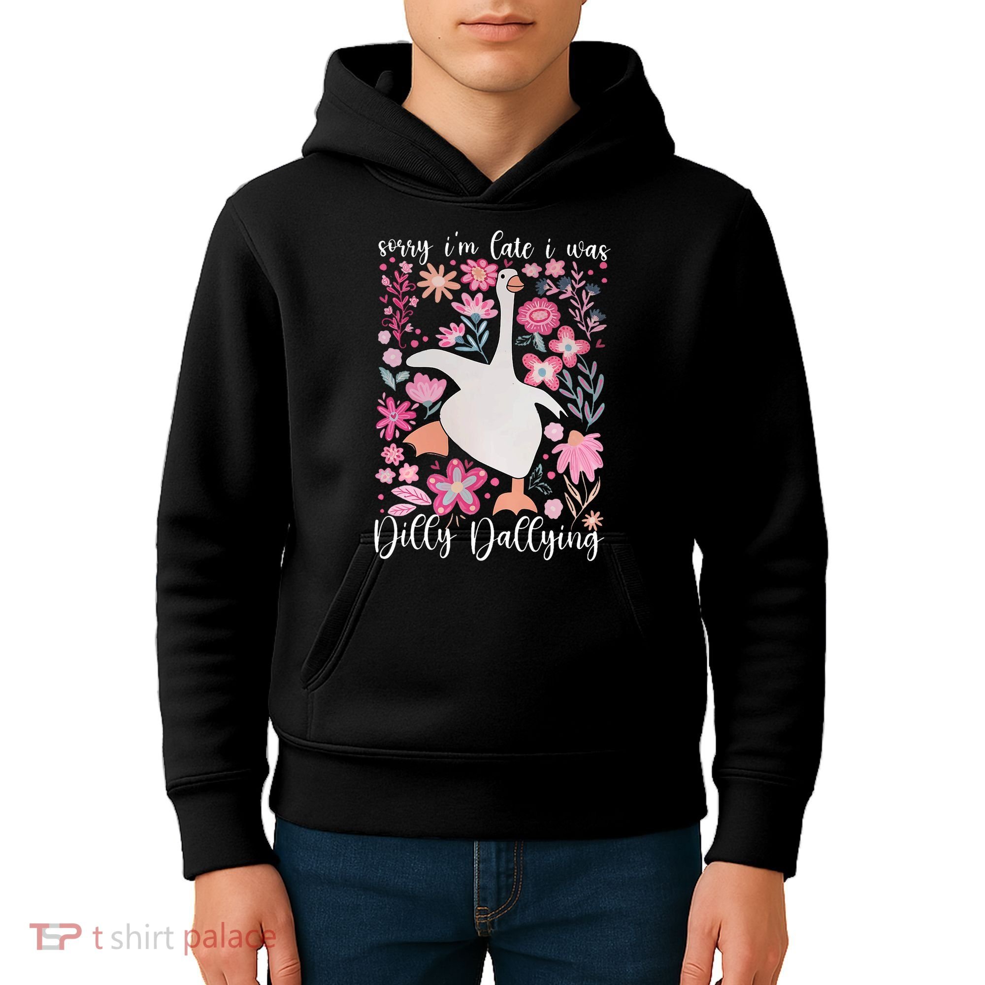 Sorry I'm Late I Was Dilly Dallying Boho Floral Goose  Kids Hoodie