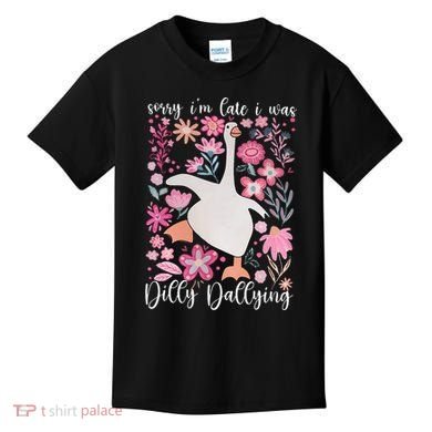 Sorry I'm Late I Was Dilly Dallying Boho Floral Goose  Kids T-Shirt