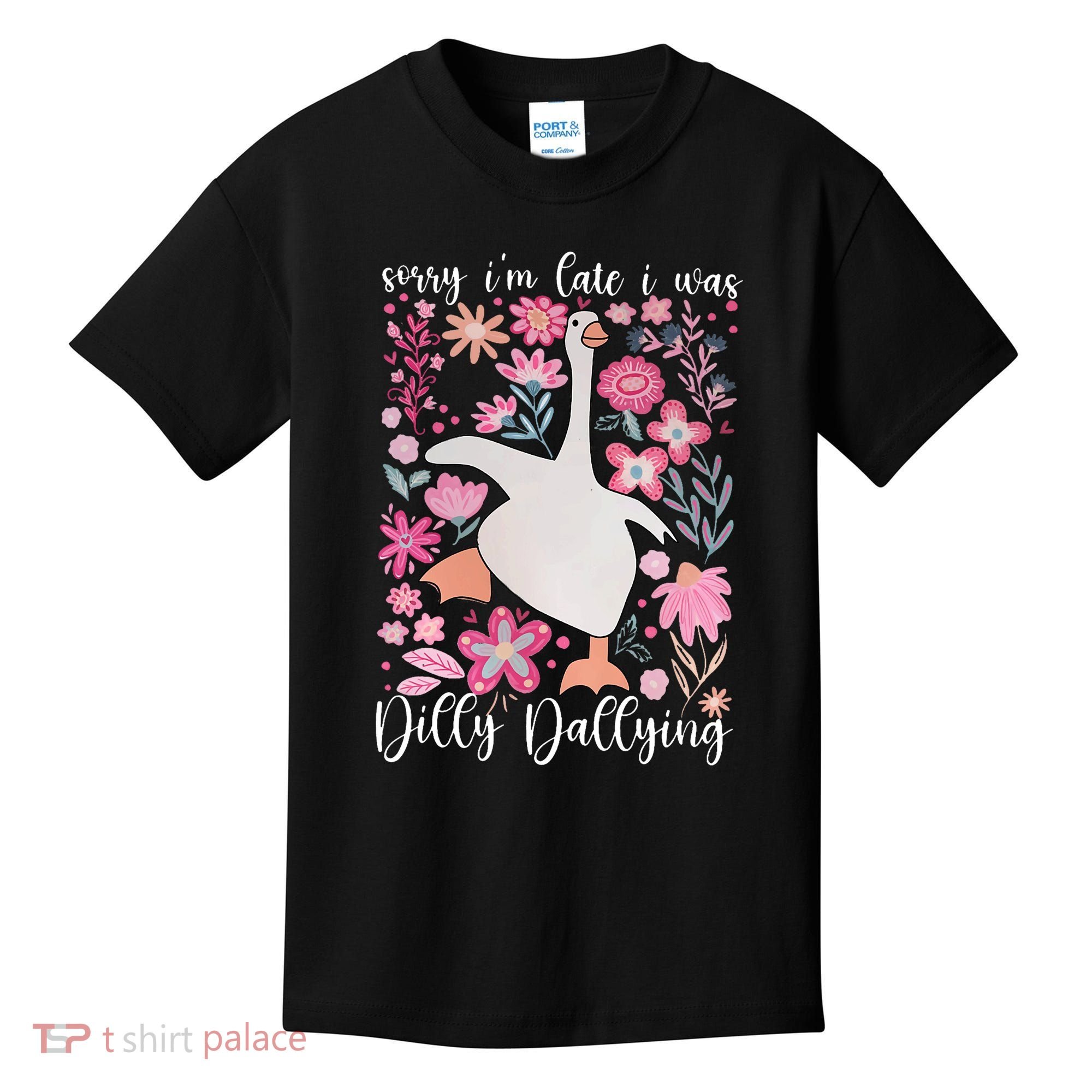 Sorry I'm Late I Was Dilly Dallying Boho Floral Goose  Kids T-Shirt
