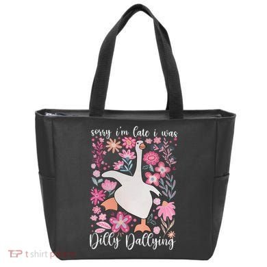 Sorry I'm Late I Was Dilly Dallying Boho Floral Goose  Tote Bag