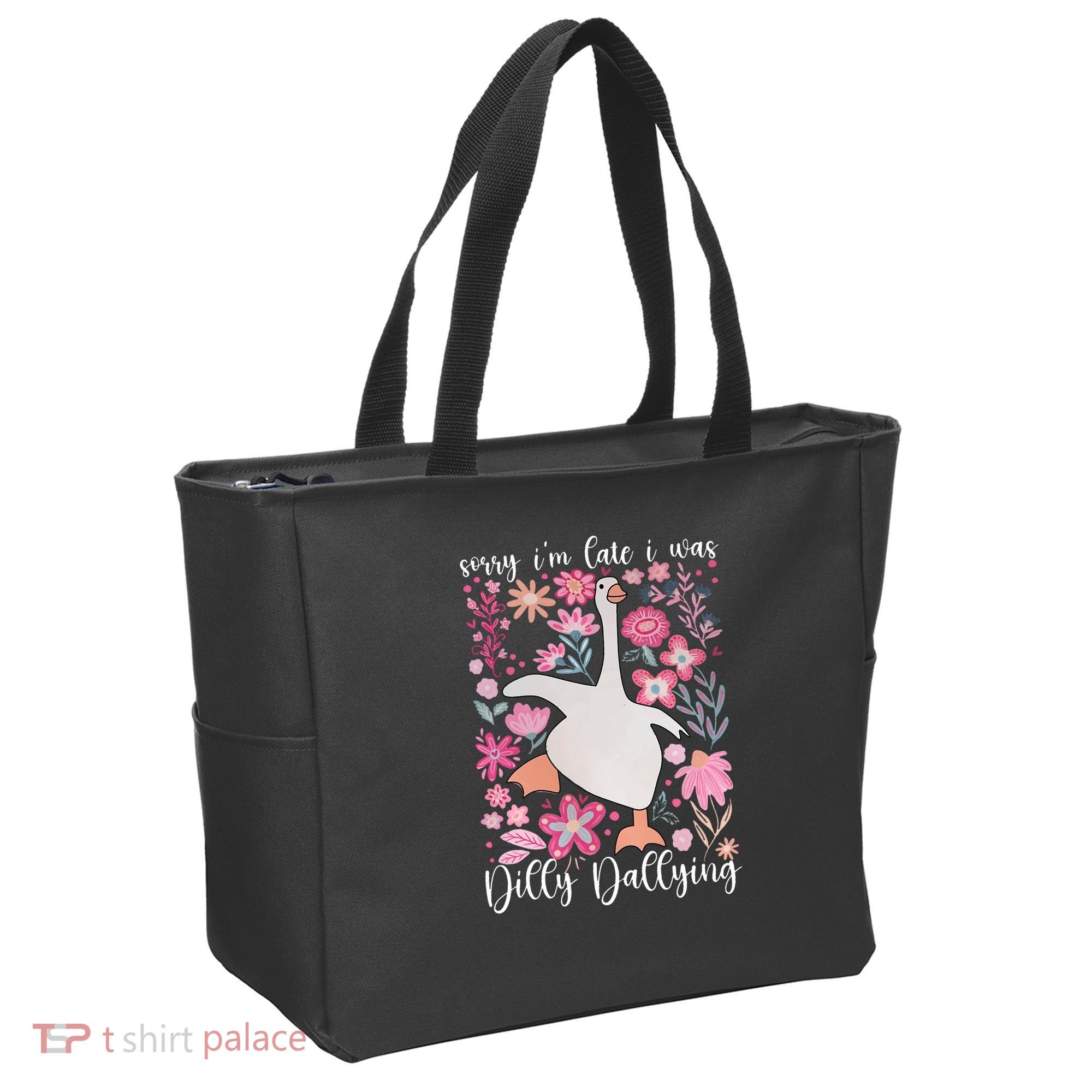 Sorry I'm Late I Was Dilly Dallying Boho Floral Goose  Tote Bag