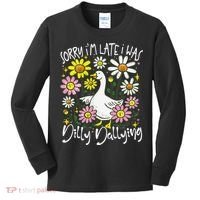 Sorry Im Late I Was Dilly Dallying Floral Goose Lover Funny Kids Long Sleeve Shirt thumb 0