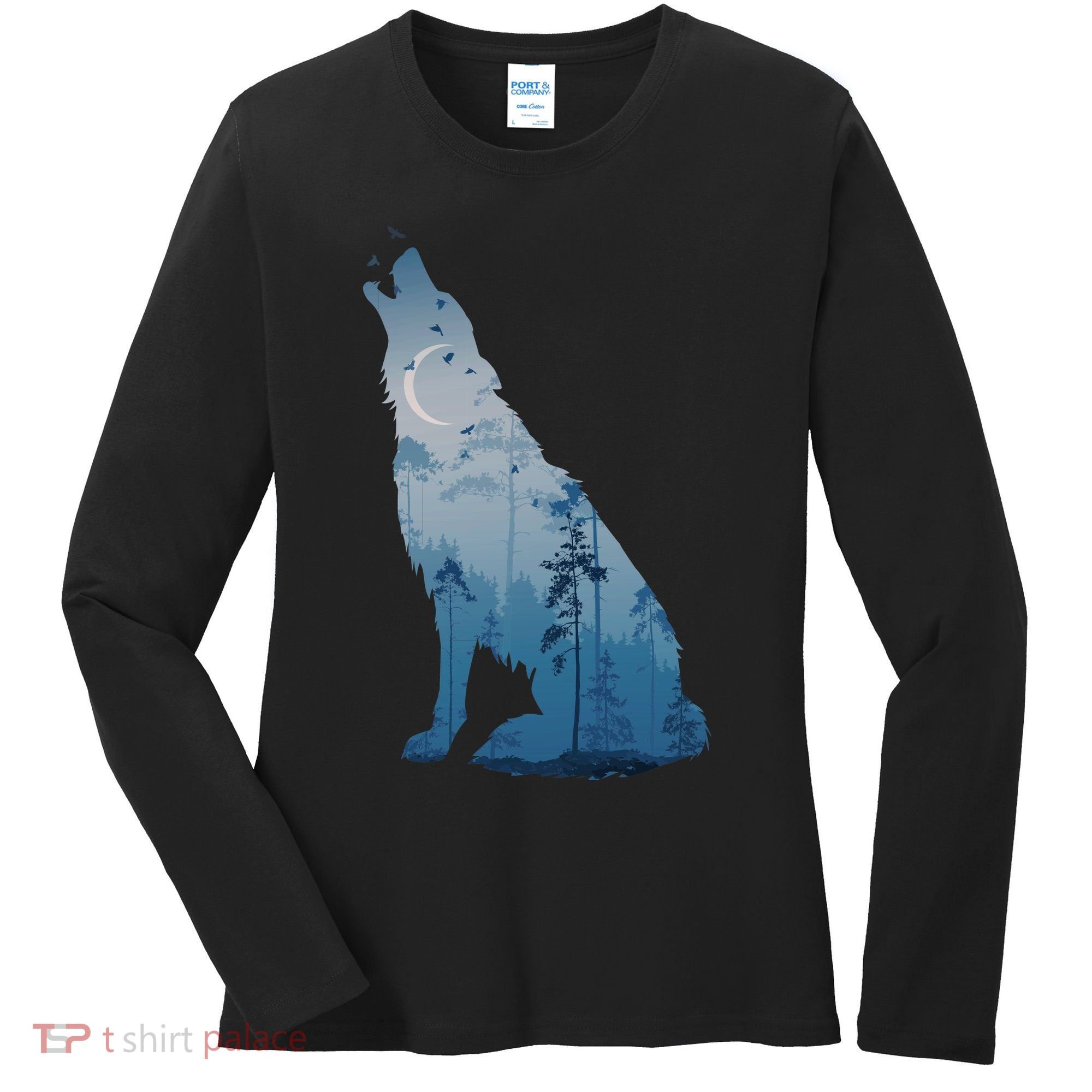 Silhouette Of The Howling Wolf Women's Long Sleeve Shirt