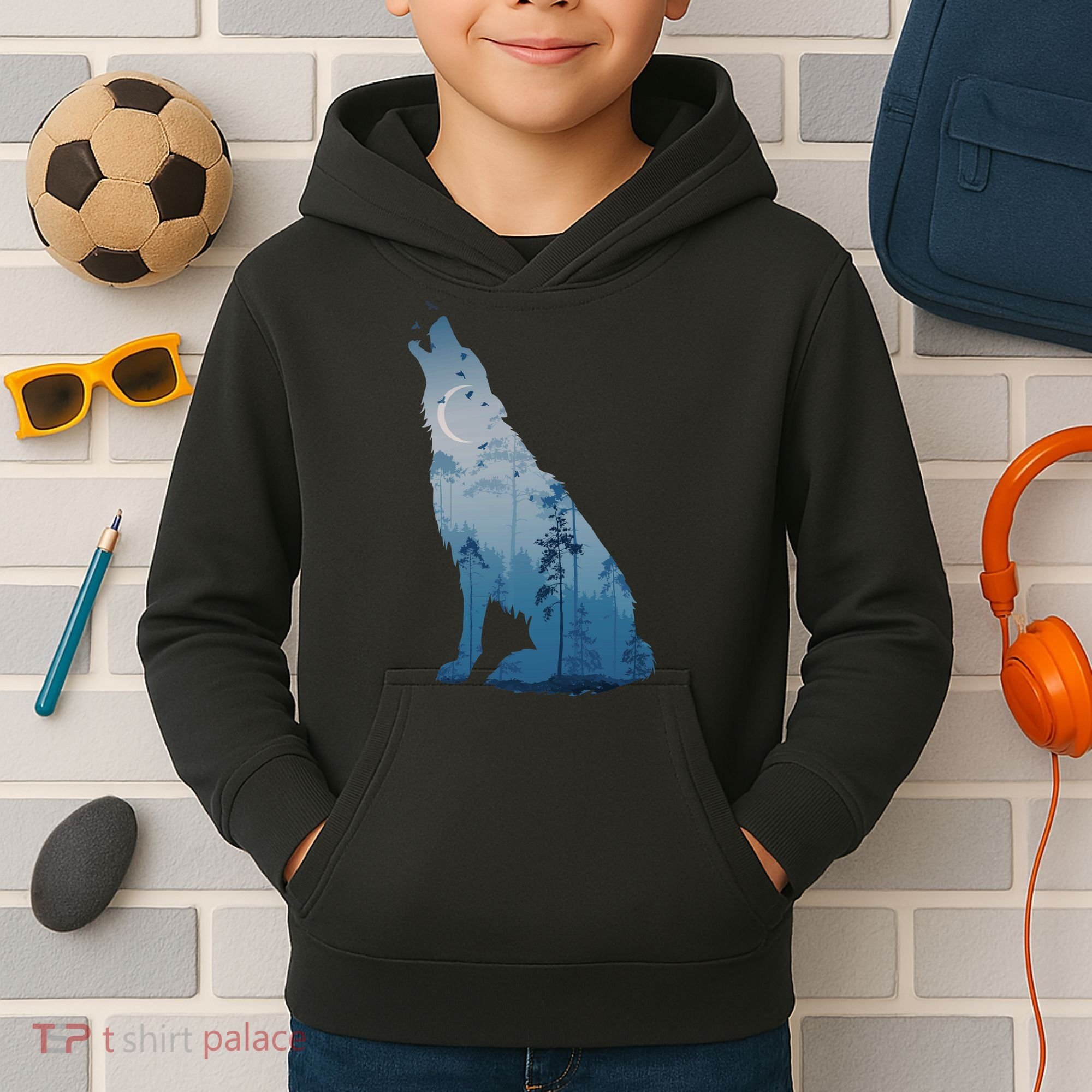 Silhouette Of The Howling Wolf Kids Hoodie