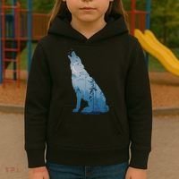 Silhouette Of The Howling Wolf Kids Hoodie thumb 3