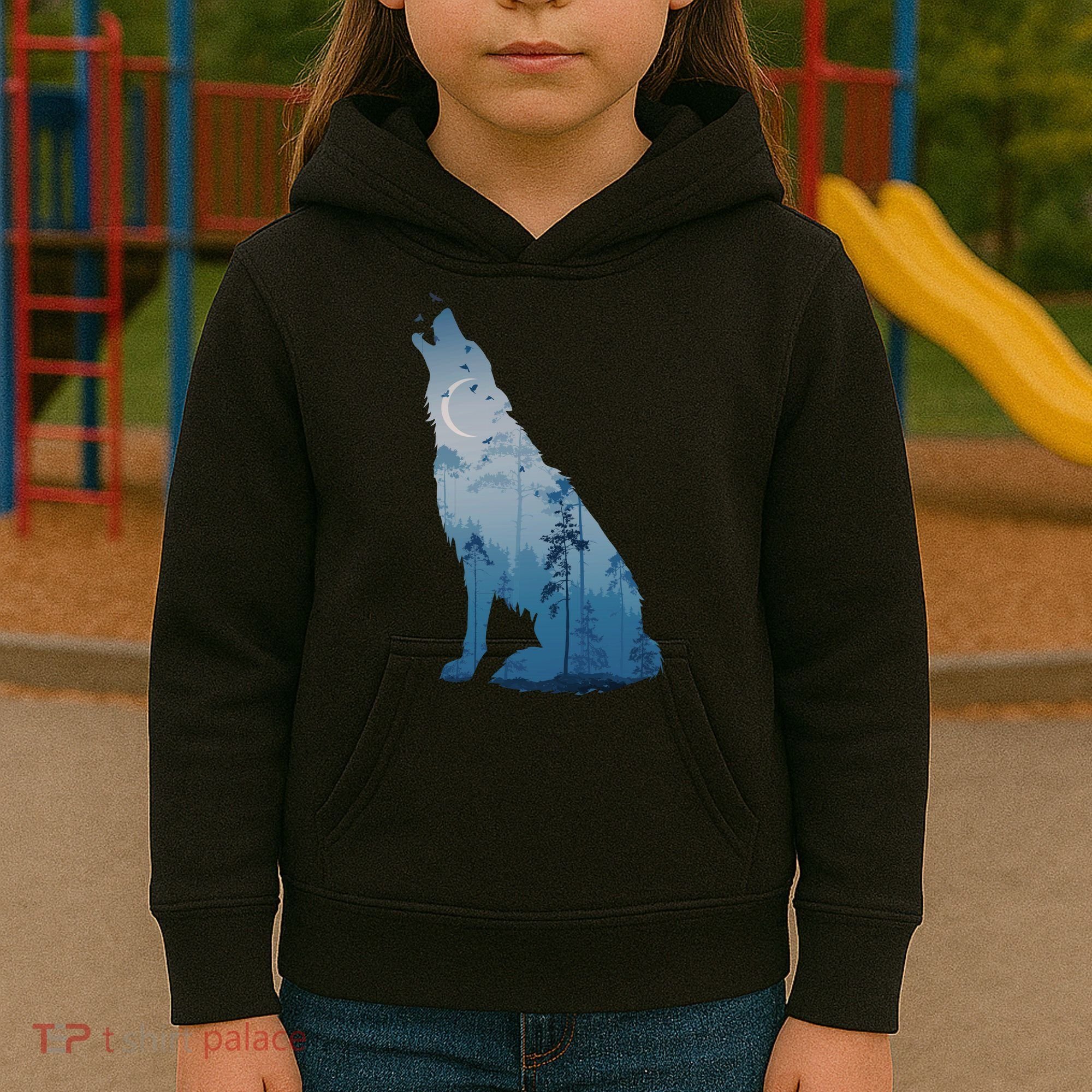 Silhouette Of The Howling Wolf Kids Hoodie