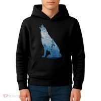 Silhouette Of The Howling Wolf Kids Hoodie thumb 4