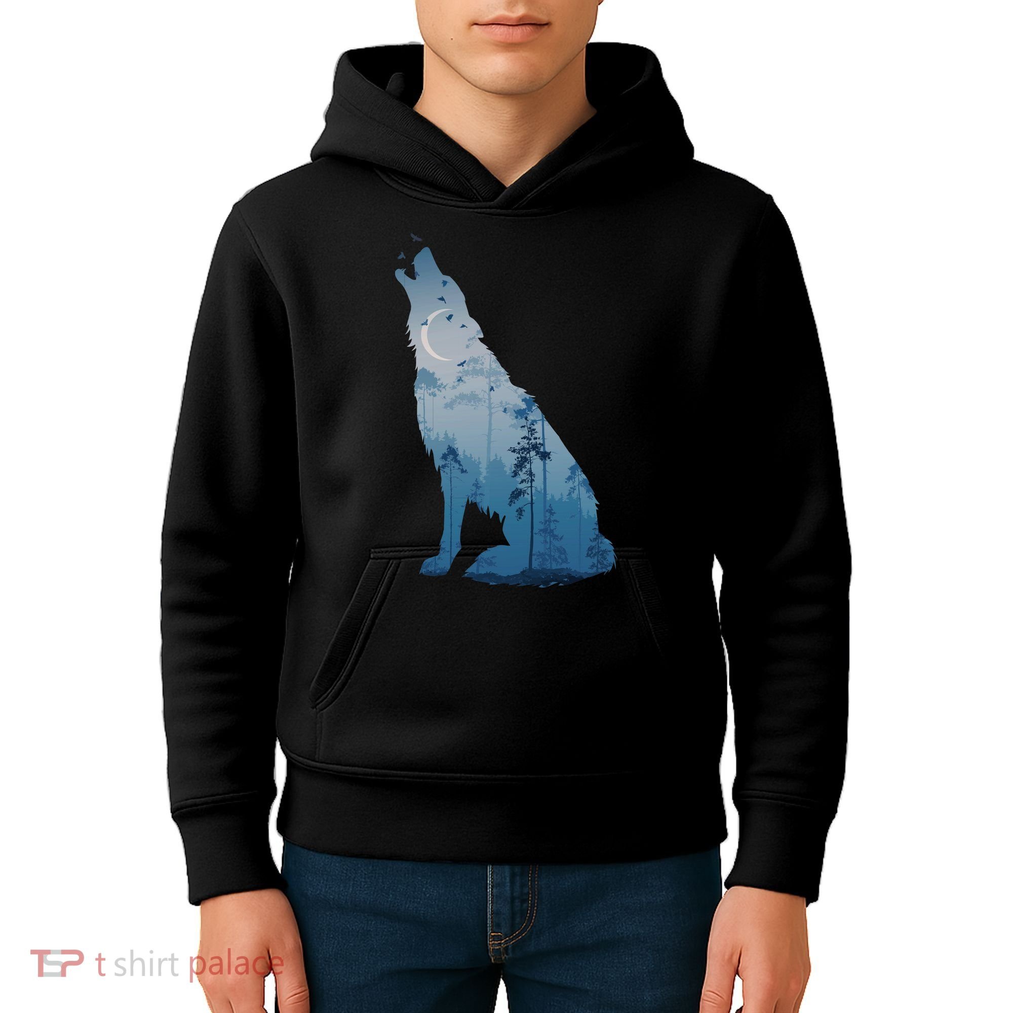 Silhouette Of The Howling Wolf Kids Hoodie