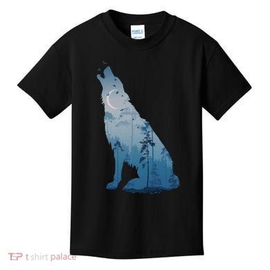 Silhouette Of The Howling Wolf Kids T-Shirt