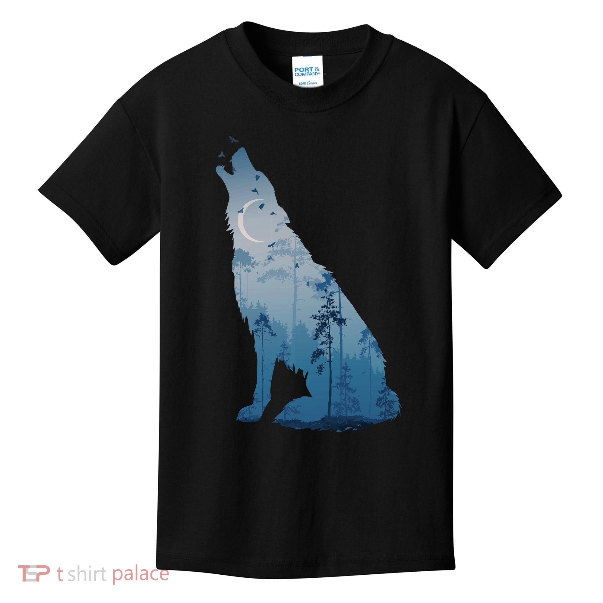 Silhouette Of The Howling Wolf Kids T-Shirt