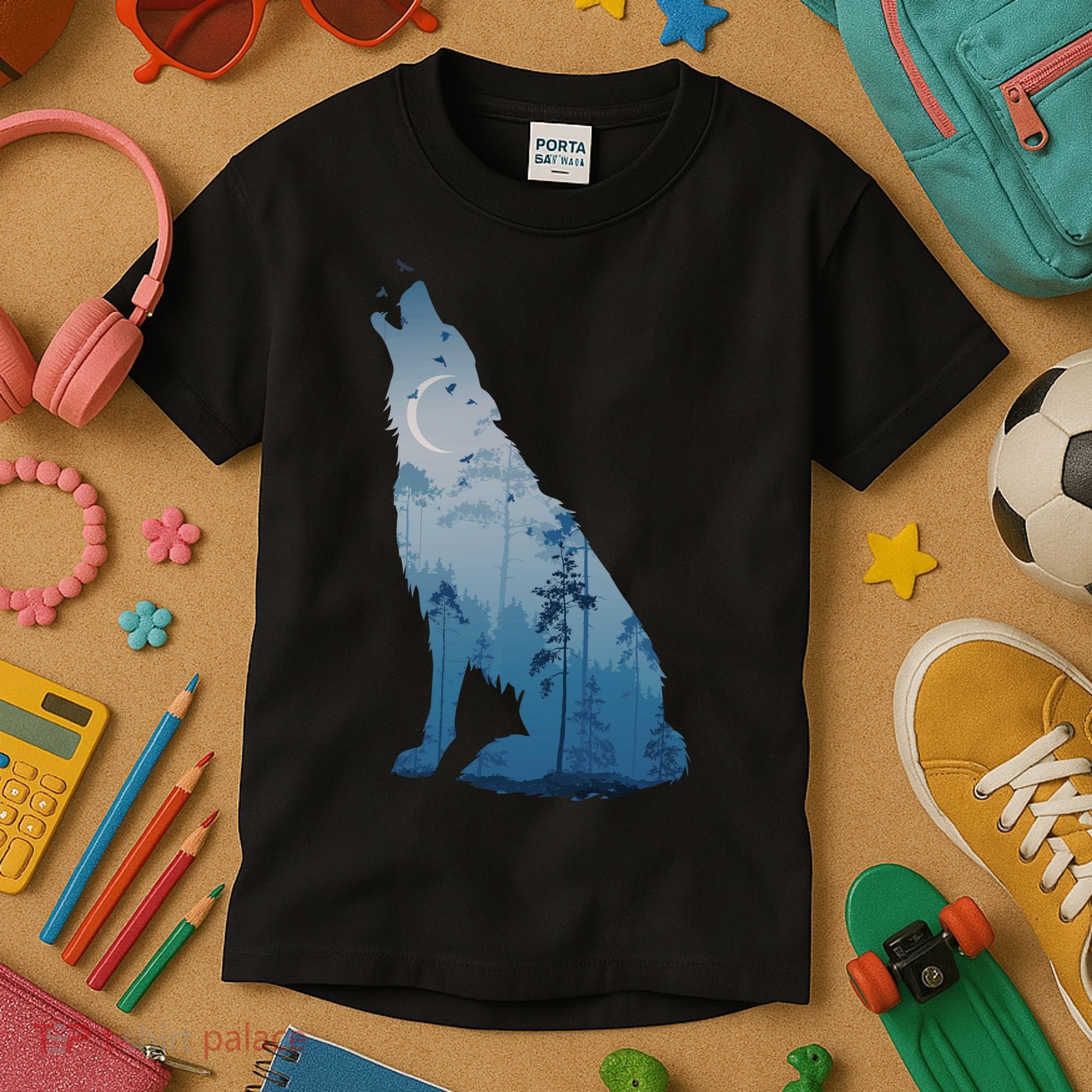Silhouette Of The Howling Wolf Kids T-Shirt