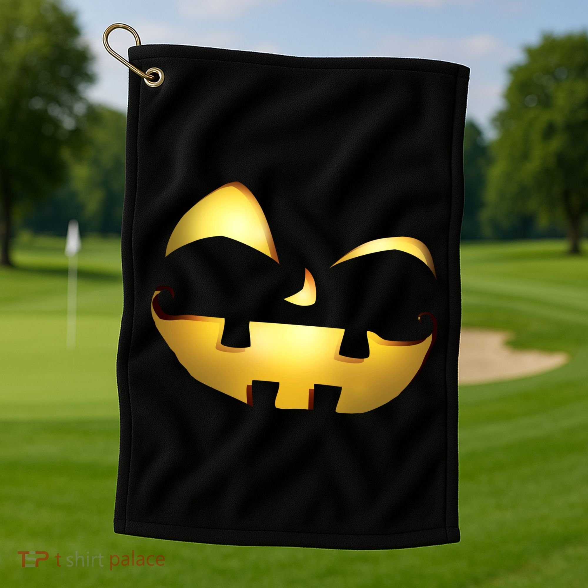 Silly Cool Jack O Lantern Face Golf Towel