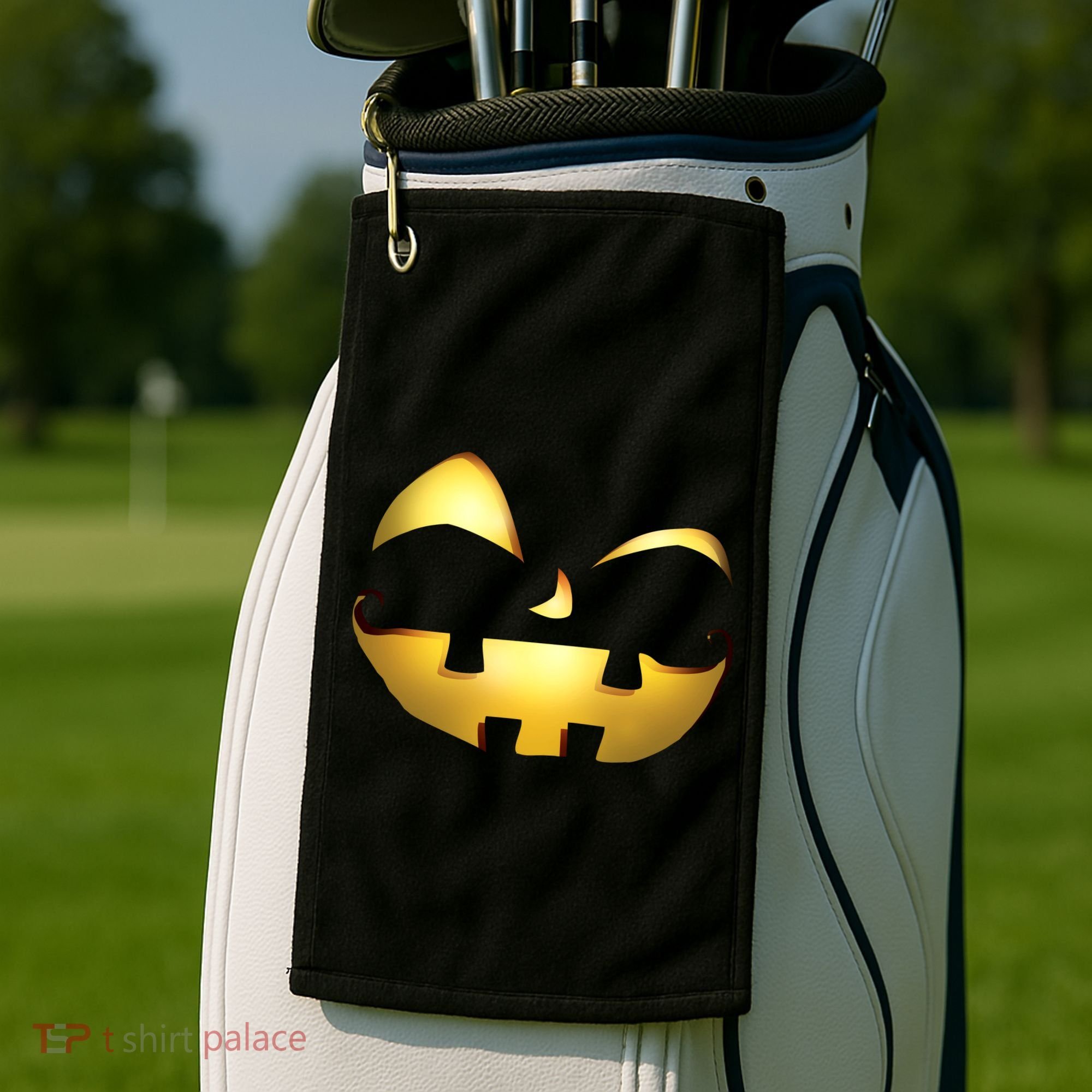 Silly Cool Jack O Lantern Face Golf Towel