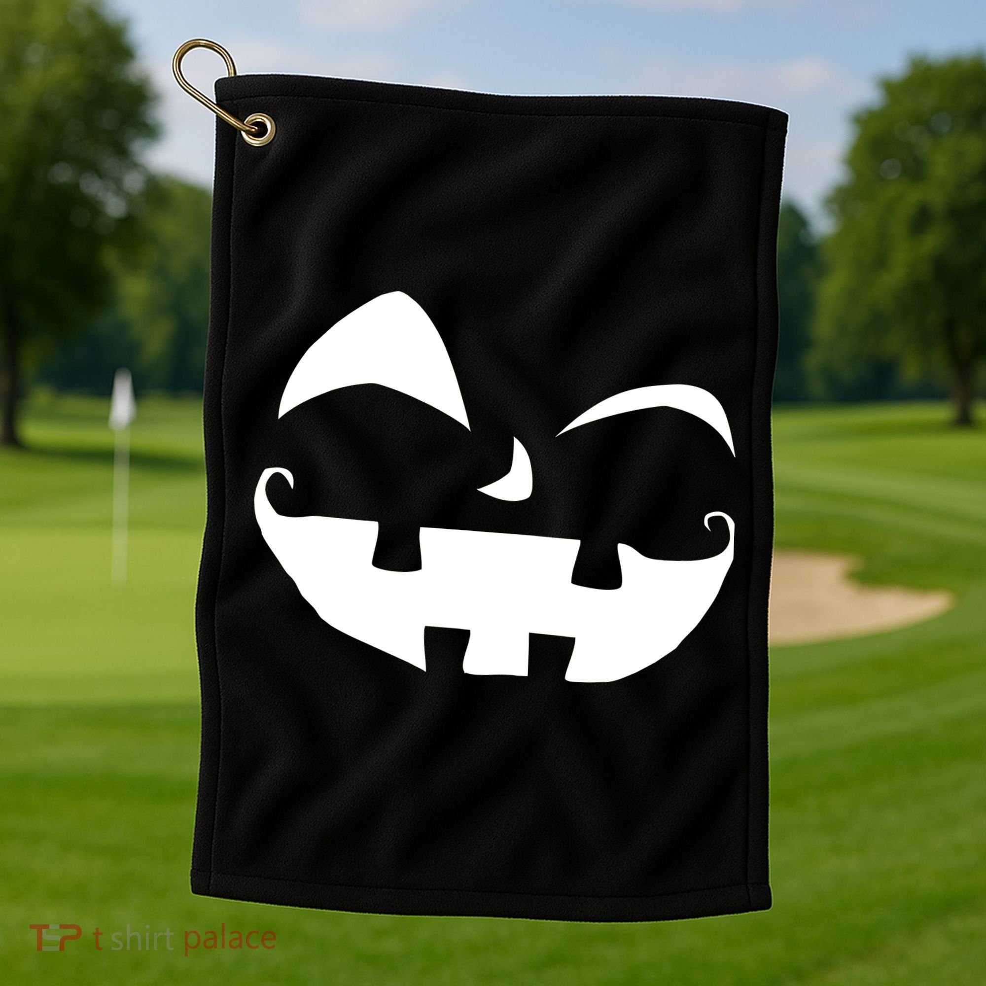 Silly Jack O' Lantern Face Golf Towel