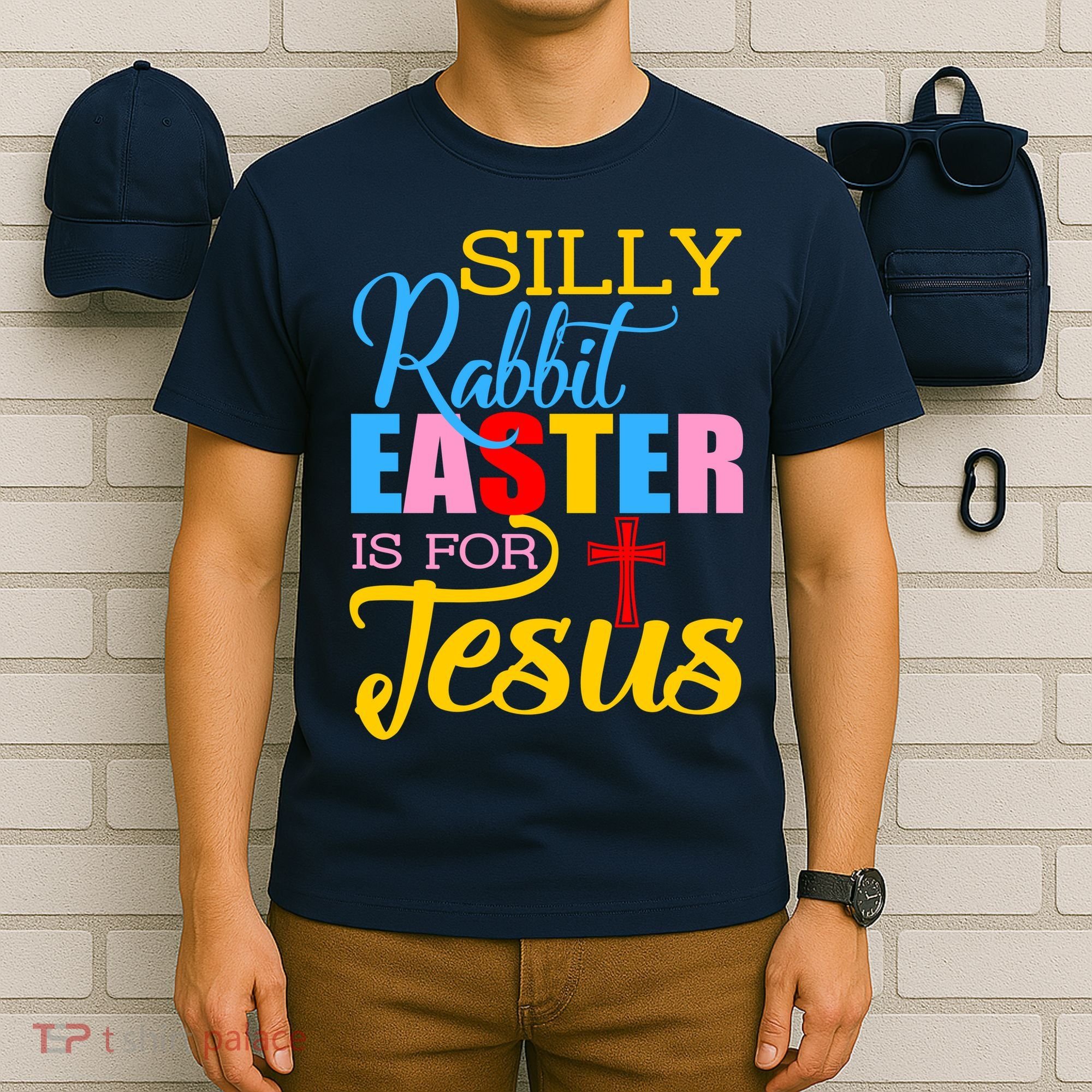Silly Rabbit Easter is For Jesus Colorful Cross T-Shirt