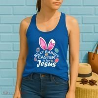 Silly Rabbit Easter is For Jesus Easter Eggs Bunny Ears Women's Tank Top thumb 2