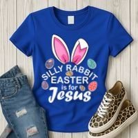 Silly Rabbit Easter is For Jesus Easter Eggs Bunny Ears Women's T-Shirt thumb 3