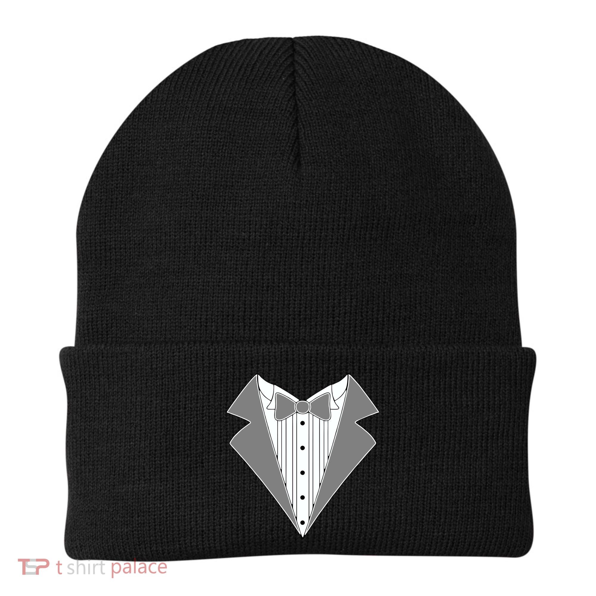 Silver Tuxedo Wedding Tux Beanie