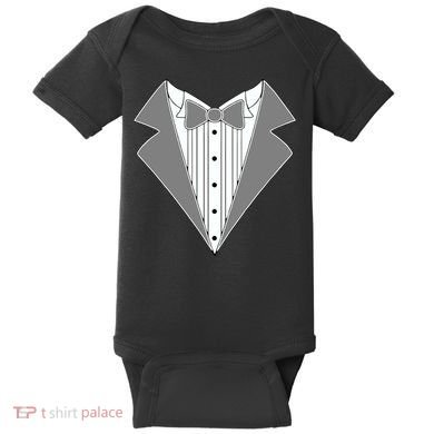 Silver Tuxedo Wedding Tux Baby Bodysuit