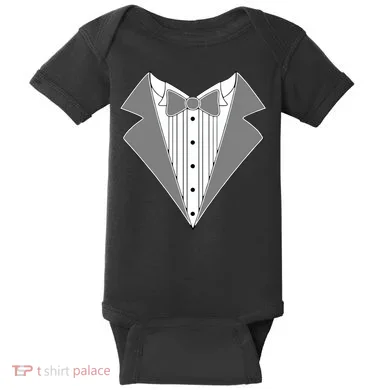 Silver Tuxedo Wedding Tux Baby Bodysuit