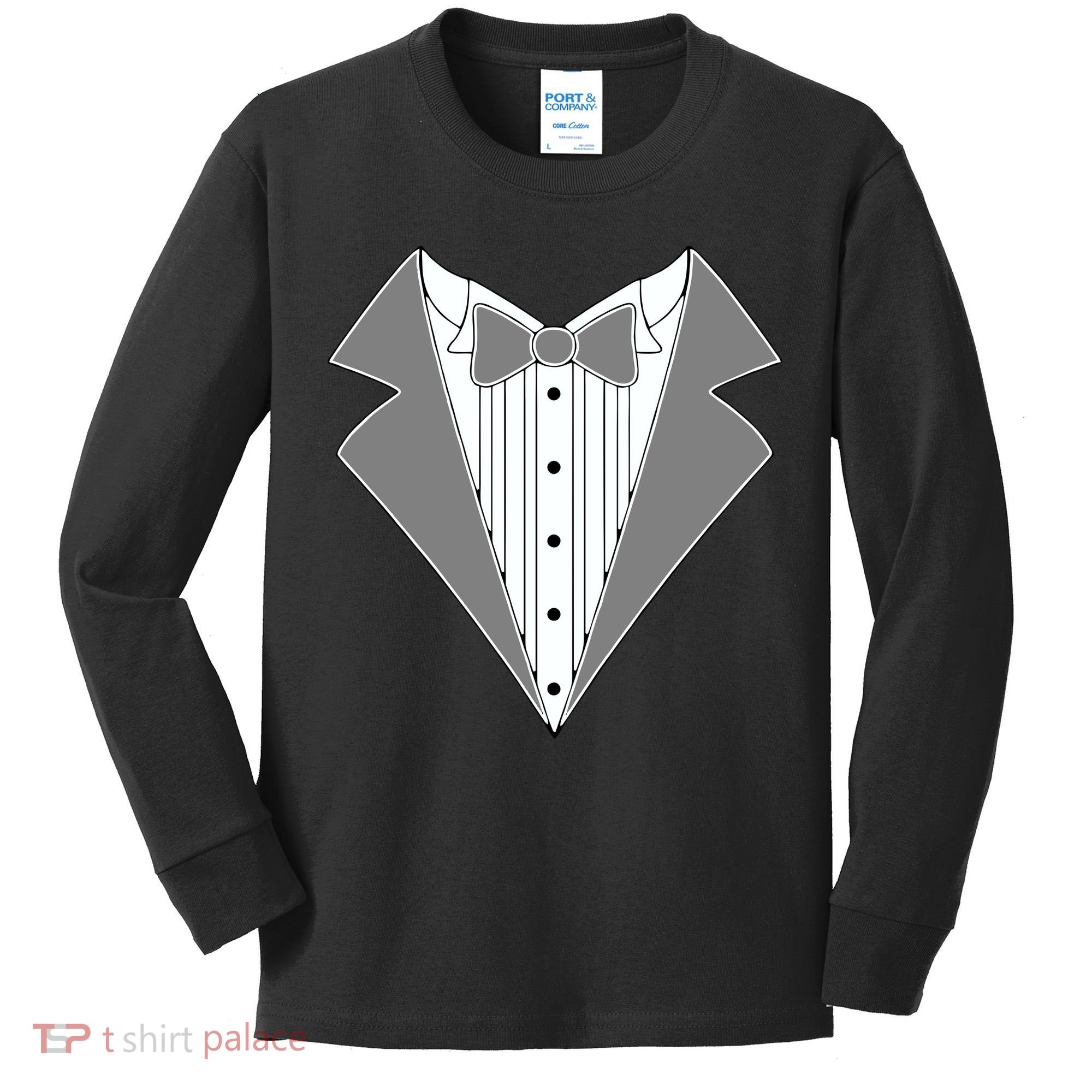 Silver Tuxedo Wedding Tux Kids Long Sleeve Shirt