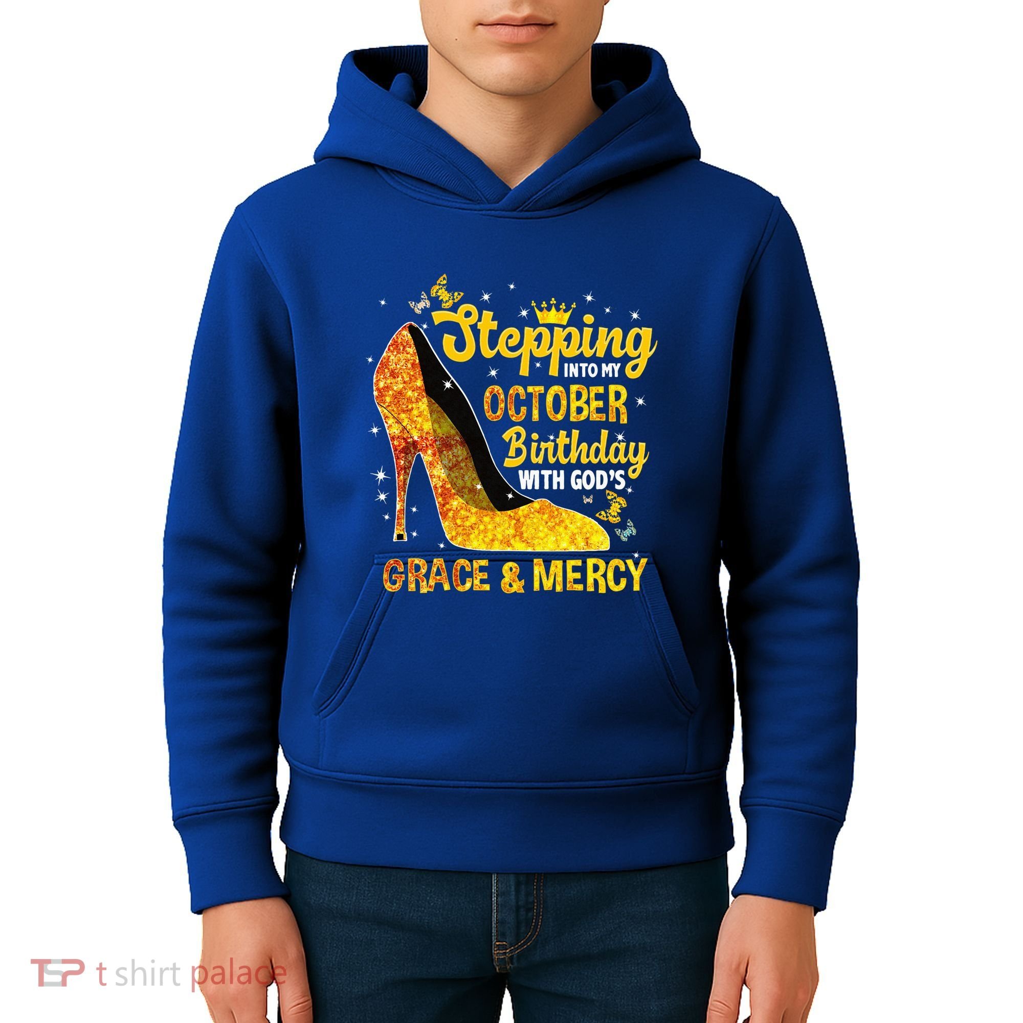 Stepping Into My October Birthday With Gods Grace and Mercy Kids Hoodie
