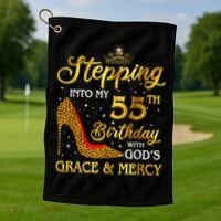 Stepping Into My 55th Birthday Present Gift Girl Wo 55 Year Old Golf Towel thumb 1