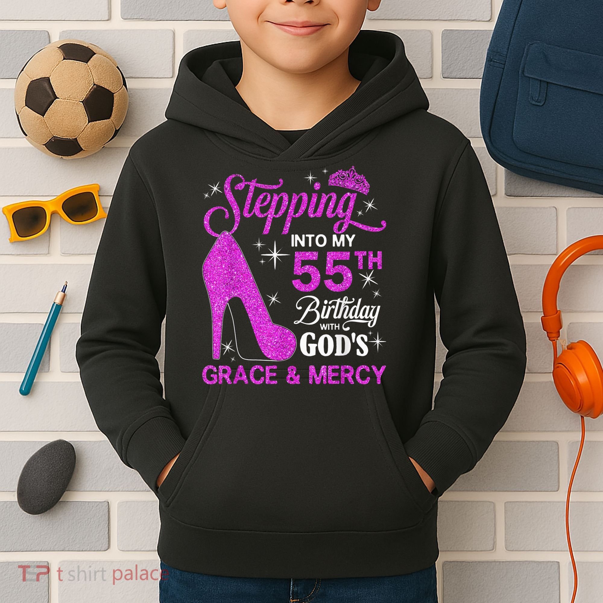 Stepping Into My 55th Birthday With God's Grace And Mercy Kids Hoodie